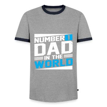no1 dad of the world - Men's Ringer Shirt - grey/navy  - Front - AI Model Female 172 light (172cm) & AI Model Male 178 light (178cm)