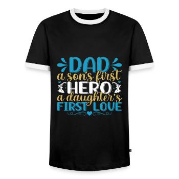 PAPA HÉROS AMOUR | Fête des pères Fête des pères - T-shirt contrasté Homme - noir/blanc - Devant - AI Model Female 172 light (172cm) & AI Model Male 178 light (178cm)