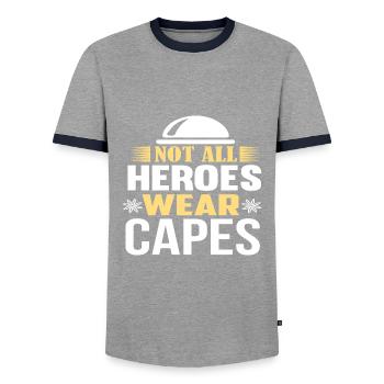 Not All Super Heroes Wear Capes - Men's Ringer Shirt - grey/navy  - Front - AI Model Female 172 light (172cm) & AI Model Male 178 light (178cm)