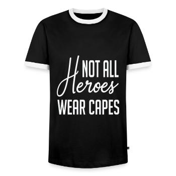Not All Super Heroes Wear Capes - Men's Ringer Shirt - black/white - Front - AI Model Female 172 light (172cm) & AI Model Male 178 light (178cm)