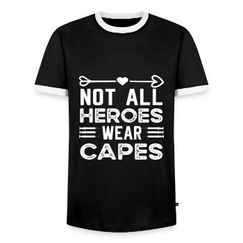 Not All Super Heroes Wear Capes - Men's Ringer Shirt - black/white - Front - AI Model Female 172 light (172cm) & AI Model Male 178 light (178cm)