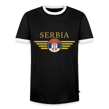 I Love Serbia, Elegance Style Design T-Shirt - Men's Ringer Shirt - black/white - Front - AI Model Female 172 light (172cm) & AI Model Male 178 light (178cm)