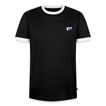 Italien Slowenien Flagge Herz - Männer Kontrast-T-Shirt - Schwarz/Weiß - Vorne - AI Model Female 172 light (172cm) & AI Model Male 178 light (178cm)