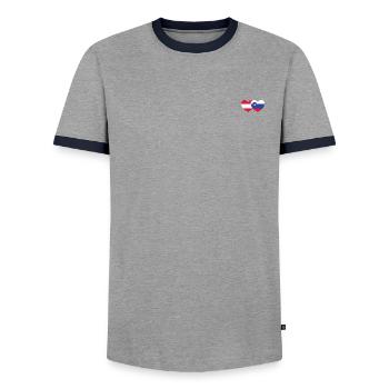 Autriche Slovénie Drapeau Cœur - T-shirt contrasté Homme - gris/marine  - Devant - AI Model Female 172 light (172cm) & AI Model Male 178 light (178cm)