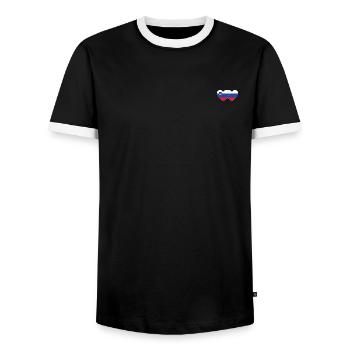 Slowenien Russland Flagge Herz - Männer Kontrast-T-Shirt - Schwarz/Weiß - Vorne - AI Model Female 172 light (172cm) & AI Model Male 178 light (178cm)