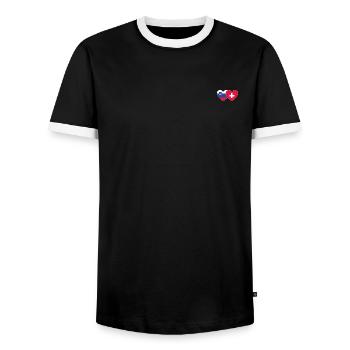 Slowenien Schweiz Flagge Herz - Männer Kontrast-T-Shirt - Schwarz/Weiß - Vorne - AI Model Female 172 light (172cm) & AI Model Male 178 light (178cm)