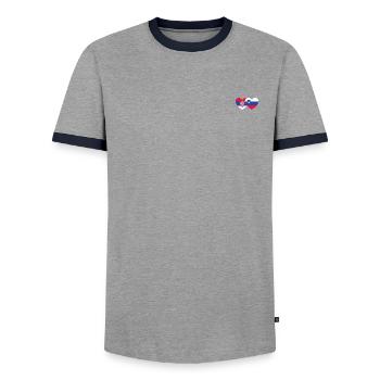 Serbien Slowenien Flagge Herz - Männer Kontrast-T-Shirt - Grau/Navy  - Vorne - AI Model Female 172 light (172cm) & AI Model Male 178 light (178cm)