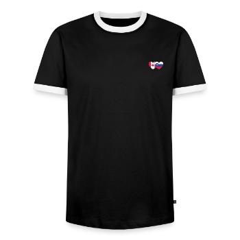 Kanada Slowenien Flagge Herz - Männer Kontrast-T-Shirt - Schwarz/Weiß - Vorne - AI Model Female 172 light (172cm) & AI Model Male 178 light (178cm)