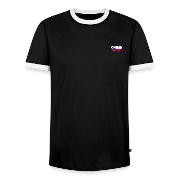 Slowenien Polen Flagge Herz - Männer Kontrast-T-Shirt - Schwarz/Weiß - Vorne - AI Model Female 172 light (172cm) & AI Model Male 178 light (178cm)