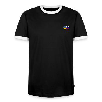 Ukraine Slowenien Flagge Herz - Männer Kontrast-T-Shirt - Schwarz/Weiß - Vorne - AI Model Female 172 light (172cm) & AI Model Male 178 light (178cm)