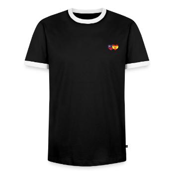 Liechtenstein Spain Flag Heart - Men's Ringer Shirt - black/white - Front - AI Model Female 172 light (172cm) & AI Model Male 178 light (178cm)