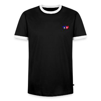 Kosovo Schweiz Flagge - Männer Kontrast-T-Shirt - Schwarz/Weiß - Vorne - AI Model Female 172 light (172cm) & AI Model Male 178 light (178cm)