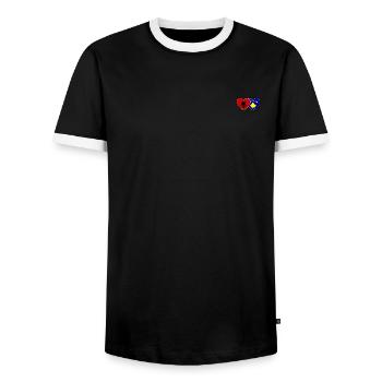 Albanien Kosovo Flagge Herz - Männer Kontrast-T-Shirt - Schwarz/Weiß - Vorne - AI Model Female 172 light (172cm) & AI Model Male 178 light (178cm)