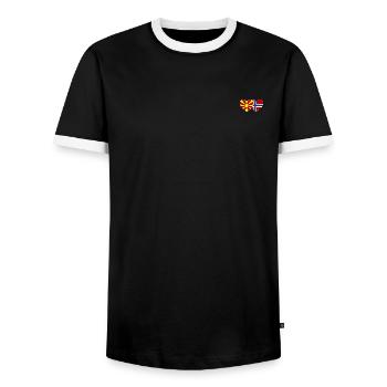 Macedonia Norway Flag Heart - Men's Ringer Shirt - black/white - Front - AI Model Female 172 light (172cm) & AI Model Male 178 light (178cm)