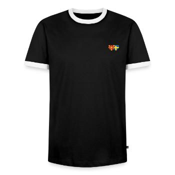Macedonia Sweden Flag Heart - Men's Ringer Shirt - black/white - Front - AI Model Female 172 light (172cm) & AI Model Male 178 light (178cm)