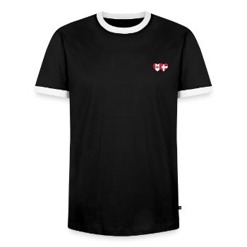 Kanada Dänemark Flagge Herz - Männer Kontrast-T-Shirt - Schwarz/Weiß - Vorne - AI Model Female 172 light (172cm) & AI Model Male 178 light (178cm)