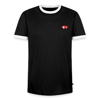 Denmark Tunisia Flag Heart - Men's Ringer Shirt - black/white - Front - AI Model Female 172 light (172cm) & AI Model Male 178 light (178cm)