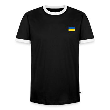 Drapeau de l’Ukraine - T-shirt contrasté Homme - noir/blanc - Devant - AI Model Female 172 light (172cm) & AI Model Male 178 light (178cm)