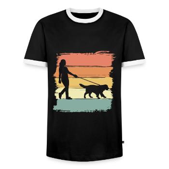 Promenade de chien rétro vintage - T-shirt contrasté Homme - noir/blanc - Devant - AI Model Female 172 light (172cm) & AI Model Male 178 light (178cm)
