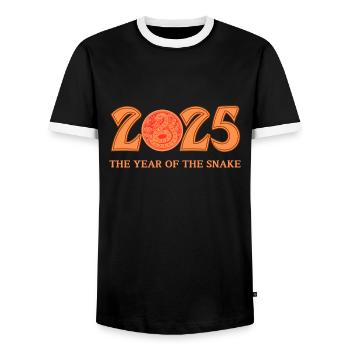 The Year Of The Snake 2025 - Chinese Year - Men's Ringer Shirt - black/white - Front - AI Model Female 172 light (172cm) & AI Model Male 178 light (178cm)