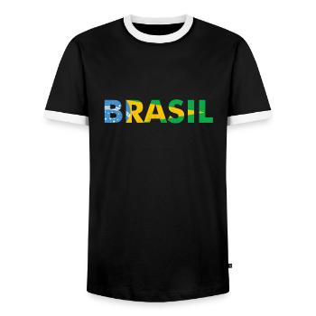 Conception de drapeau du Brésil en couleurs nationales - T-shirt contrasté Homme - noir/blanc - Devant - AI Model Female 172 light (172cm) & AI Model Male 178 light (178cm)