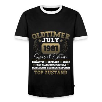 Oldtimer Juli 1981 41. Geburtstag Geschenk Herren - Männer Kontrast-T-Shirt - Schwarz/Weiß - Vorne - AI Model Female 172 light (172cm) & AI Model Male 178 light (178cm)