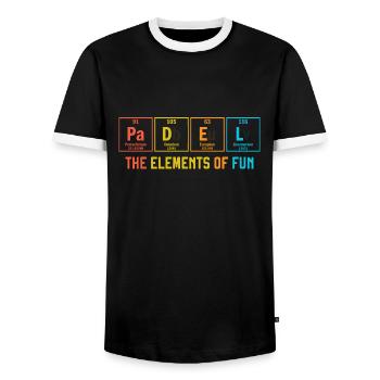 Padel Tennis The Elements of Fun - Periodic Table - Men's Ringer Shirt - black/white - Front - AI Model Female 172 light (172cm) & AI Model Male 178 light (178cm)