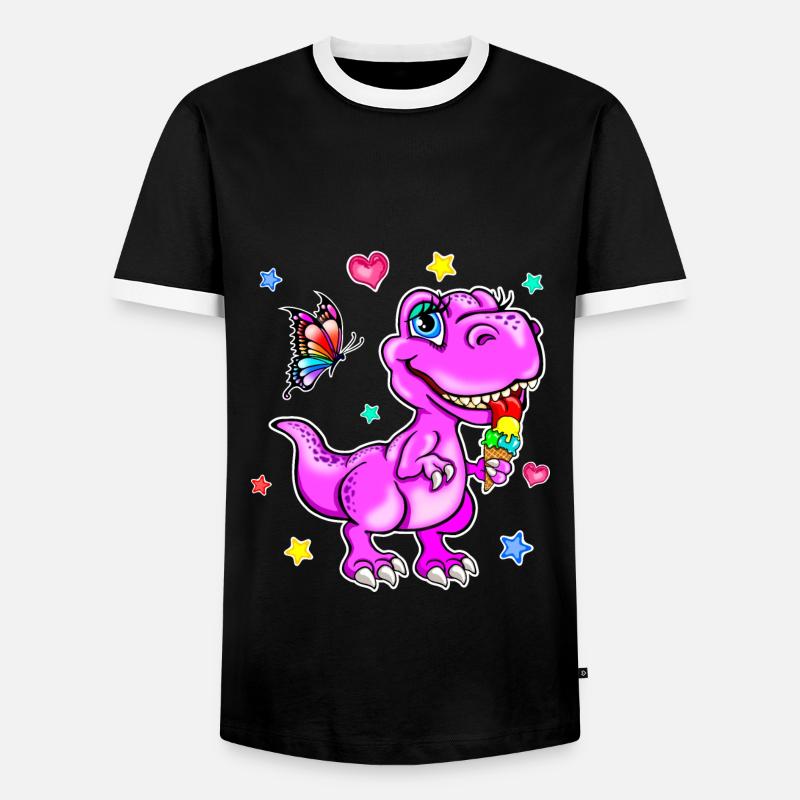 Rosa Dinosaurier mit Eiscreme - Männer Kontrast-T-Shirt - Schwarz/Weiß