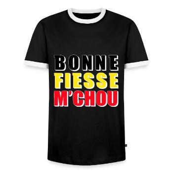 Bonne fièsse m'chou (fête nationale belge) (foncé) - T-shirt contrasté Homme - noir/blanc - Devant - AI Model Female 172 light (172cm) & AI Model Male 178 light (178cm)