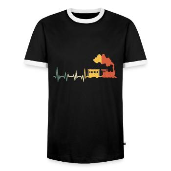 Eisenbahn Herzschlag Zug Lok Pulsschlag Vintage - Männer Kontrast-T-Shirt - Schwarz/Weiß - Vorne - AI Model Female 172 light (172cm) & AI Model Male 178 light (178cm)