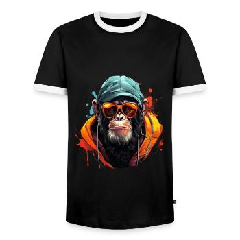 Cool chimpanzé tenue streetwear style urbain - T-shirt contrasté Homme - noir/blanc - Devant - AI Model Female 172 light (172cm) & AI Model Male 178 light (178cm)