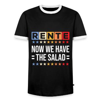 Lustige Rentner Sprüche Deutsch Lehrer Denglisch - Männer Kontrast-T-Shirt - Schwarz/Weiß - Vorne - AI Model Female 172 light (172cm) & AI Model Male 178 light (178cm)