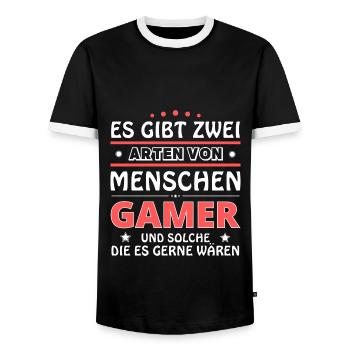Es gibt zwei Arten von Menschen - Gamer - Männer Kontrast-T-Shirt - Schwarz/Weiß - Vorne - AI Model Female 172 light (172cm) & AI Model Male 178 light (178cm)