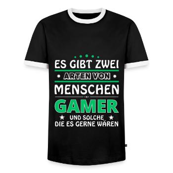 Es gibt zwei Arten von Menschen - Gamer - Männer Kontrast-T-Shirt - Schwarz/Weiß - Vorne - AI Model Female 172 light (172cm) & AI Model Male 178 light (178cm)