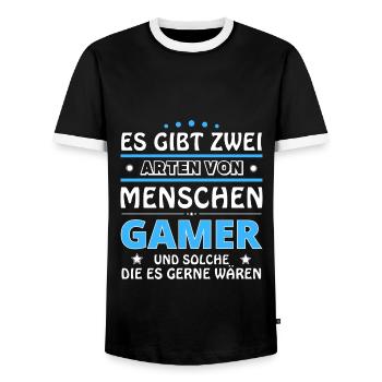 Es gibt zwei Arten von Menschen - Gamer - Männer Kontrast-T-Shirt - Schwarz/Weiß - Vorne - AI Model Female 172 light (172cm) & AI Model Male 178 light (178cm)