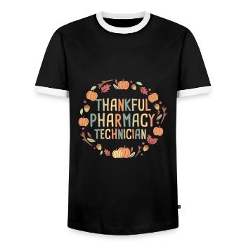 Pharmacy technician Thanksgiving - Men's Ringer Shirt - black/white - Front - AI Model Female 172 light (172cm) & AI Model Male 178 light (178cm)