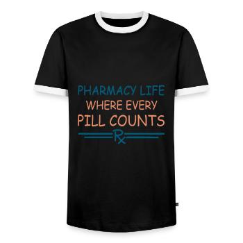 Pharmacy | Pharma Life - Men's Ringer Shirt - black/white - Front - AI Model Female 172 light (172cm) & AI Model Male 178 light (178cm)
