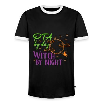 PTA Halloween | Sorcière de nuit - T-shirt contrasté Homme - noir/blanc - Devant - AI Model Female 172 light (172cm) & AI Model Male 178 light (178cm)