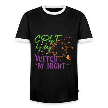 CPhT Halloween | Witch by night - Männer Kontrast-T-Shirt - Schwarz/Weiß - Vorne - AI Model Female 172 light (172cm) & AI Model Male 178 light (178cm)
