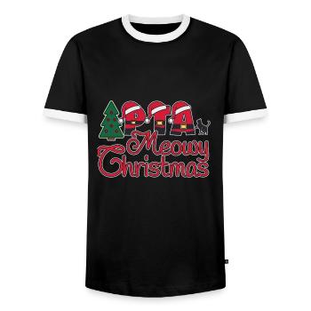PTA Cat Xmas meowy Christmas - Men's Ringer Shirt - black/white - Front - AI Model Female 172 light (172cm) & AI Model Male 178 light (178cm)