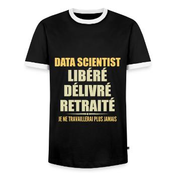 Data Scientist feiert den Ruhestand mit Humor - Männer Kontrast-T-Shirt - Schwarz/Weiß - Vorne - AI Model Female 172 light (172cm) & AI Model Male 178 light (178cm)