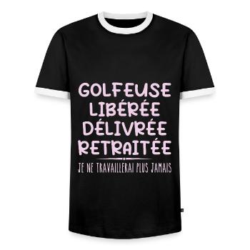 Golfer feiert Ruhestand mit Humor Geschenk - Männer Kontrast-T-Shirt - Schwarz/Weiß - Vorne - AI Model Female 172 light (172cm) & AI Model Male 178 light (178cm)