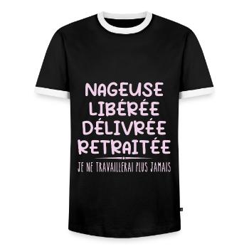 Schwimmer feiert Ruhestand mit Humorgeschenk - Männer Kontrast-T-Shirt - Schwarz/Weiß - Vorne - AI Model Female 172 light (172cm) & AI Model Male 178 light (178cm)