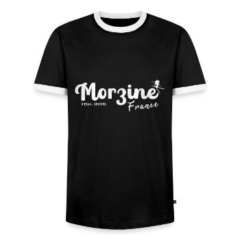 Morzine France mountain - Men's Ringer Shirt - black/white - Front - AI Model Female 172 light (172cm) & AI Model Male 178 light (178cm)
