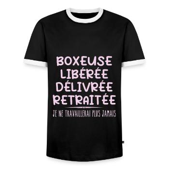 Boxer celebrates retirement with humor gift - Men's Ringer Shirt - black/white - Front - AI Model Female 172 light (172cm) & AI Model Male 178 light (178cm)