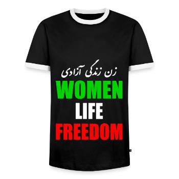 Women life freedom - T-shirt contrasté Homme - noir/blanc - Devant - AI Model Female 172 light (172cm) & AI Model Male 178 light (178cm)