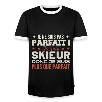 Un Skieur, le Métier de Rêve Mis à l’Honneur - T-shirt contrasté Homme - noir/blanc - Devant - AI Model Female 172 light (172cm) & AI Model Male 178 light (178cm)