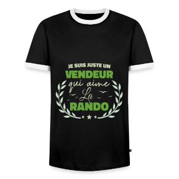 Fier d’être Vendeur et Passionné de la Randonnée - T-shirt contrasté Homme - noir/blanc - Devant - AI Model Female 172 light (172cm) & AI Model Male 178 light (178cm)