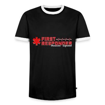Cool First Responder Rescue Squad Shirt - Men's Ringer Shirt - black/white - Front - AI Model Female 172 light (172cm) & AI Model Male 178 light (178cm)