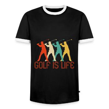 Rétro Pop Art Golf est des cadeaux de la vie pour le golfeur. VENTE - T-shirt contrasté Homme - noir/blanc - Devant - AI Model Female 172 light (172cm) & AI Model Male 178 light (178cm)